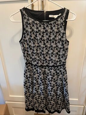 Max Studio Black Dress with White Floral Embroidery